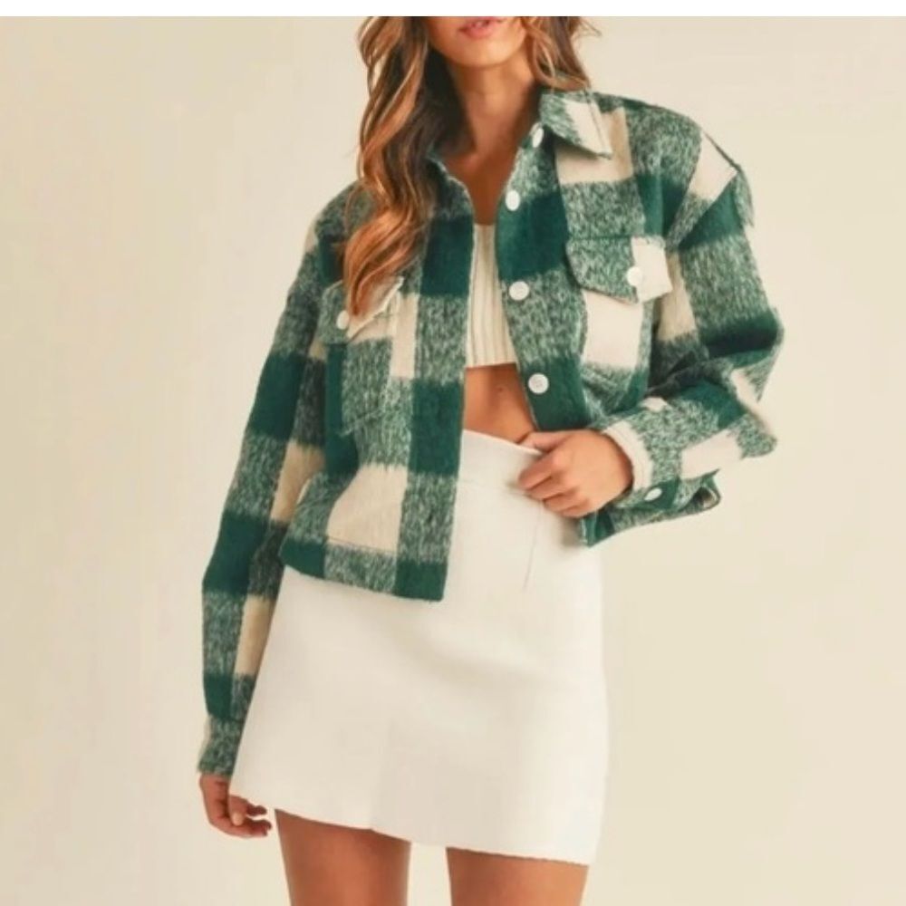 Joie Green and Cream Buffalo Plaid Jacket Size XS